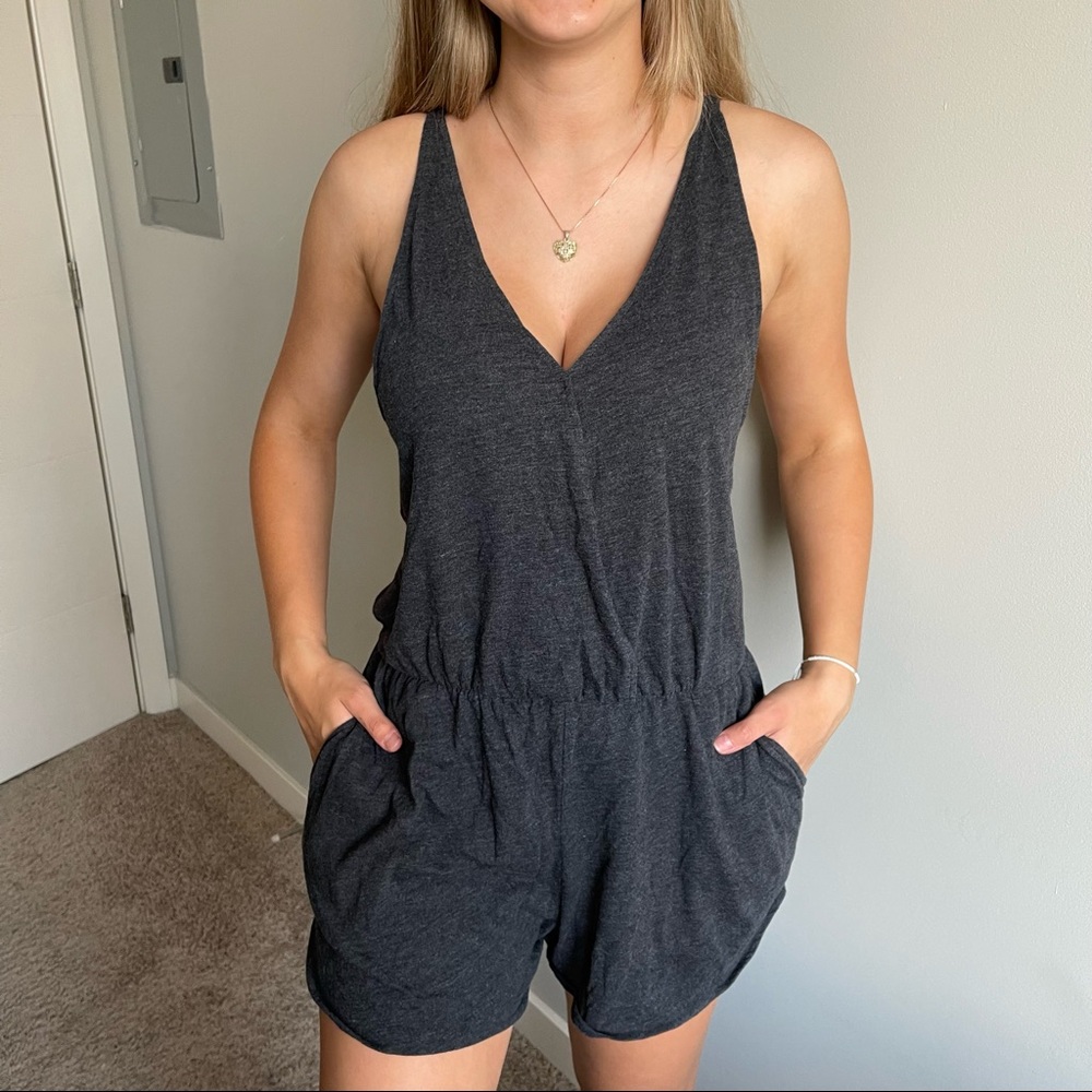❤️ PINK Victoria's Secret Heather Gray Campus Surplice Romper M